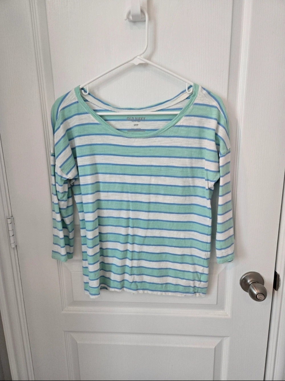 Old Navy Striped Boatneck Tee - Mint, Sky Blue & White